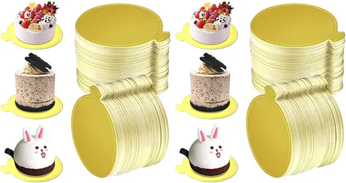 Miniatura 7 de 200 mini tableros redondos para tartas de 3.15 pulgadas, base de círculo dorado, para cupcakes, postres, bandeja para decorar pasteles, fiestas