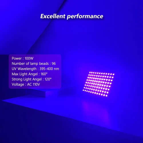 Miniatura 8 de Luz LED negra de 100 W, potente foco UV, IP66, lámpara UV de 395 nm para Navidad, fiesta de Halloween (1 unidad)