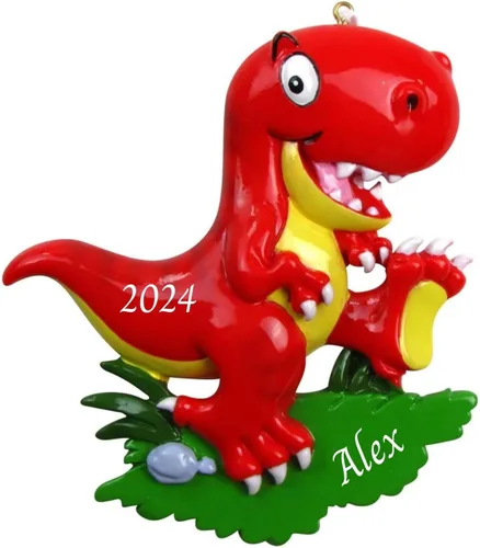 Miniatura 6 de Adorno de árbol de Navidad personalizado 2024 para niños, dinosaurio verde, adorno personalizado de Feliz Navidad, recuerdo de dinosaurio para niños