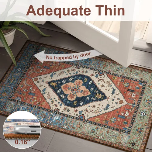 Miniatura 4 de Beeiva Alfombra de pasillo lavable oriental con medallón tribal vintage de 2 x 7 pies con respaldo de goma, medallón tribal vintage no Óxido/Azul