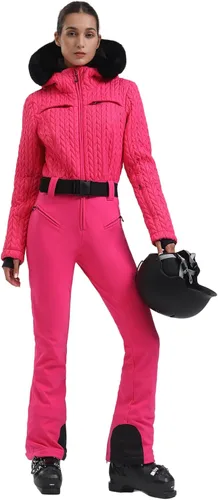 Miniatura 98 de GSOU SNOW Traje de esquí para mujer, traje de nieve delgado de una pieza, chaqueta de nieve, impermeable, resistente al viento, deportes al aire