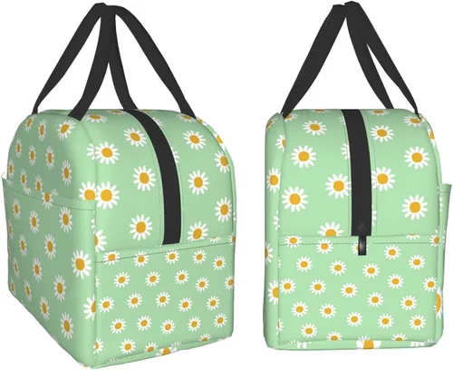 Miniatura 2 de Lonchera térmica verde con margaritas para adultos, niños, niñas, mujeres, trabajo, oficina, escuela, picnic, playa, lonchera reutilizable