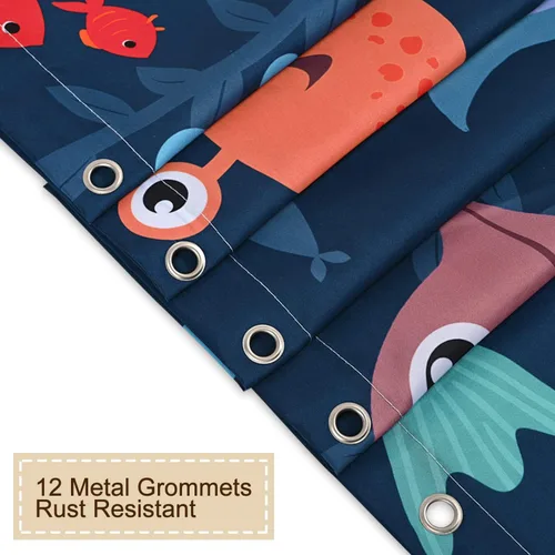 Miniatura 2 de RosieLily Cortina de ducha infantil para baño, cortina de ducha de animales marinos y océanos con delfín, juego de cortinas de ducha con 12 ganchos