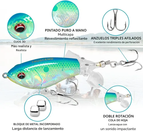 Miniatura 2 de TRUSCEND PoPobait con ganchos BKK, señuelos de pesca para lubina, lucio, lucio, perca almizclada, señuelo flotante para agua dulce o salada