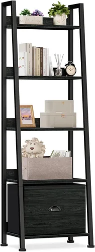Furologee estantería de escalera de 5 niveles, estantería estrecha con cajón, estantería industrial de 55.6" de alto, organizador de almacenamiento