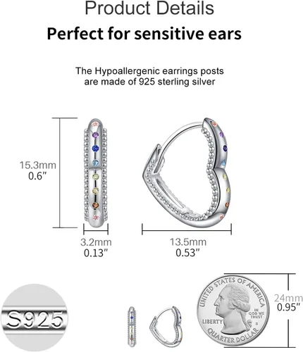 Miniatura 5 de Aretes de aro de plata de ley 925, hipoalergénicos, con forma de corazón, estrella y mariposa, para mujer, aretes colgantes con forma de corazón