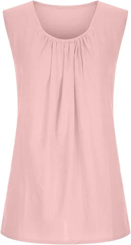 Miniatura 7 de ZZWXWA Women Shirts Flowy Sleeveless Cotton Linen Shirts Tunic Tops to Wear with Leggings Loose Fit Solid Round Neck T-Shirt