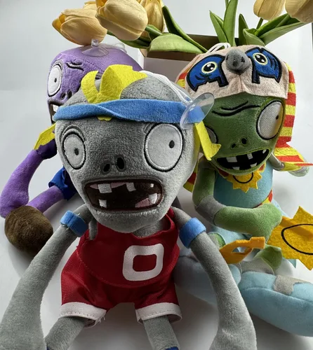 Miniatura 5 de JHESAO Juego de 3 piezas de zombis de peluche de plantas y zombis, juguete deportivo de zombi, 1 2 muñeca zombi morada de RA suave, figura