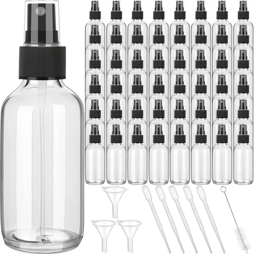 Miniatura 8 de Yungyan 100 mini botellas de vidrio de 4 onzas, botellas vacías pequeñas de aceite esencial, niebla fina con 3 embudos, 5 cepillos de limpieza
