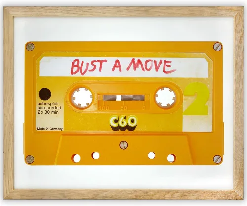 Lone Star Art Bust A Move: Retro Yellow Cassette Tape Mixtape - 11x14 Framed Vintage Analog Music Poster - Great for Recording Studio Decor, Music