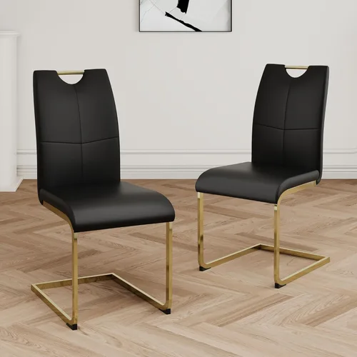 Miniatura 45 de Juego de sillas de comedor modernas (2 unidades) de piel sintética PU con respaldo alto tapizadas con patas doradas de metal para cocina y comedor