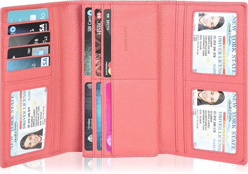 Miniatura 2 de Carteras de piel con bloqueo RFID, para cheques, con 11 ranuras para tarjetas, para mujer, cartera Rfid