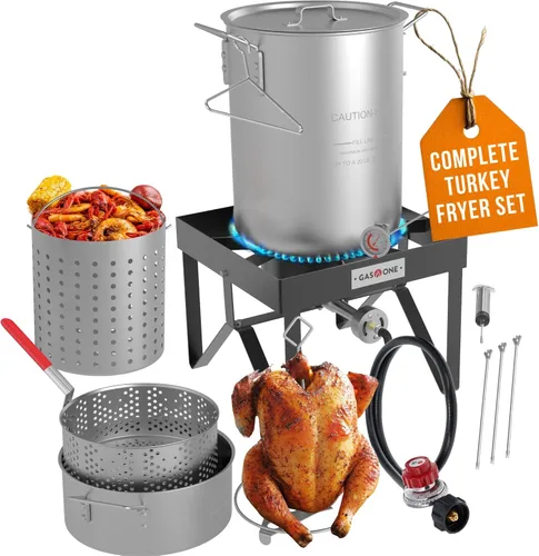 GasOne Juego de Freidora de Pavo y Mariscos de 13 Piezas - Set de Quemador de Propano de 30QT y 10QT para Cangrejos, Cangrejos, Camarones, Langosta,