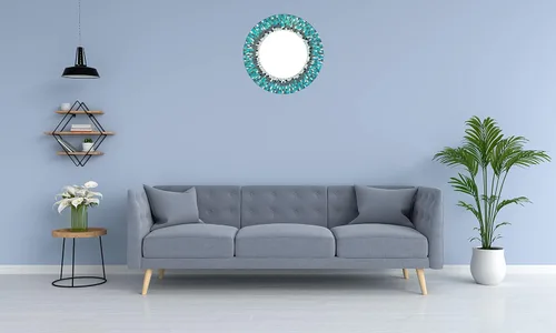 Miniatura 6 de Espejo decorativo hecho a mano con mosaico azul cielo y verde azulado, marco de 24 pulgadas, espejo redondo de 14 pulgadas para pasillo, dormitorio