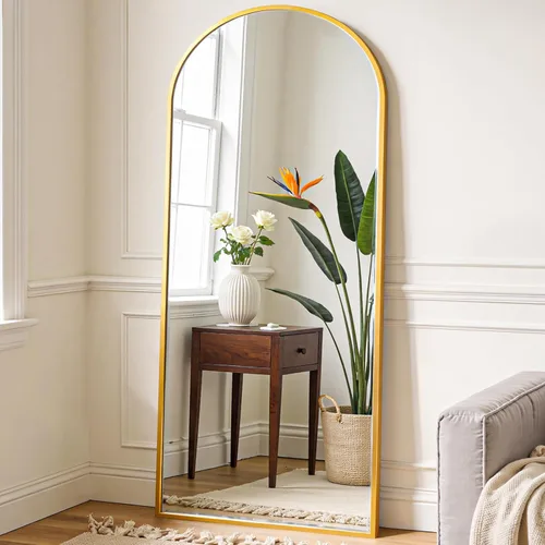 Miniatura 40 de OLIXIS Espejo arqueado de longitud completa para dormitorio, espejo de cuerpo completo de 56 x 15 pulgadas con soporte, para colgar o inclinarse