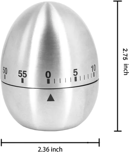 Miniatura 5 de Temporizadores de cocina de huevo, temporizador mecánico giratorio de acero inoxidable de 60 minutos para cocina, trabajo, aprendizaje