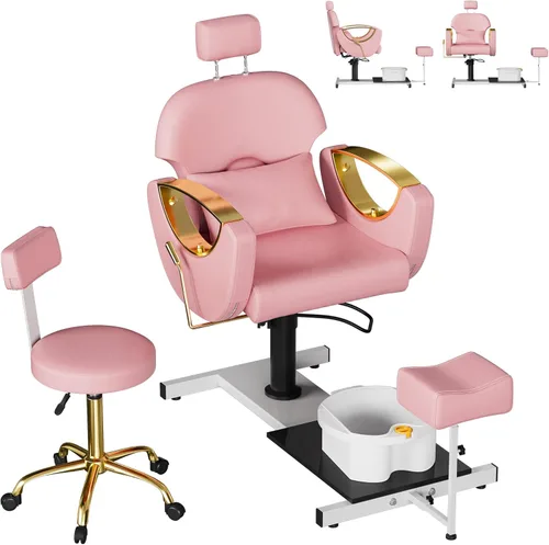 Miniatura 13 de KIGOTY Silla de pedicura sin fontanería, estación de pedicura reclinable con altura ajustable y giro de 360 grados, silla de spa hidráulica