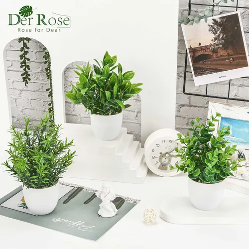 Miniatura 5 de Der Rose Paquete de 8 plantas falsas pequeñas artificiales en maceta para el hogar, oficina, granja, baño, dormitorio, decoración