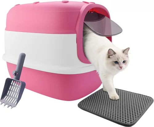 Caja de arena para gatos con tapete de arena, caja de arena grande de 20 x 15 x 15 pulgadas para gatos grandes, cajas de arena extraíbles cerradas,