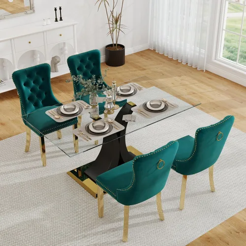 Miniatura 32 de Moderno juego de comedor de cristal de lujo para 6, 63 pulgadas, juego de vajilla rectangular minimalista grande para 6, juego de mesa de cocina