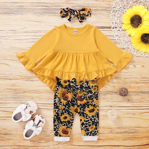 Miniatura 68 de Kucnuzki Conjunto de ropa para bebé niña pequeña, camisa de manga con volantes, pantalón floral, ropa de otoño e invierno para niña