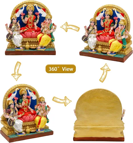 Miniatura 2 de alikiki Lakshmi Ganesha Saraswati Estatua de 6.3 pulgadas de alto, figura de ídolo indio Laxmi Ganesh, artículo hindú para oficina en casa, templo