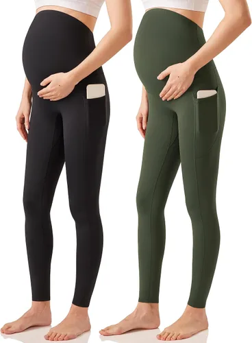 Enerful Leggings de entrenamiento de maternidad para mujer, sobre el vientre, ropa activa, pantalones de yoga suaves atléticos con bolsillos
