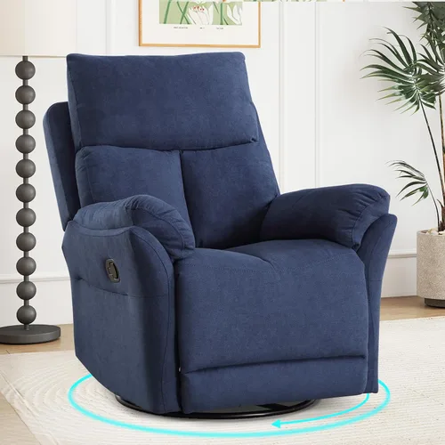 ANJ Silla reclinable giratoria, silla reclinable manual de tela para guardería, sofá mecedora individual, asiento de cine en casa para sala de Azul