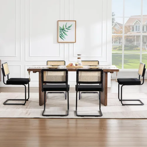 Miniatura 8 de Zesthouse Juego de 2 sillas de comedor de ratán natural, modernas sillas de comedor con respaldo de madera maciza para cocina, sala de estar, diseño