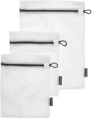 Brabantia Paquete de 3 bolsas de malla con cremallera para lavandería (blanco) para lavar prendas delicadas, máscaras faciales, calcetines,