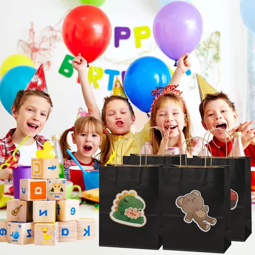 Miniatura 8 de Poever Bolsas de papel kraft negras con asas de 5 x 3 x 8 y 8 x 4 x 10 y 10 x 5 x 13 pulgadas, 30 unidades, bolsas de regalo, bolsas de compras