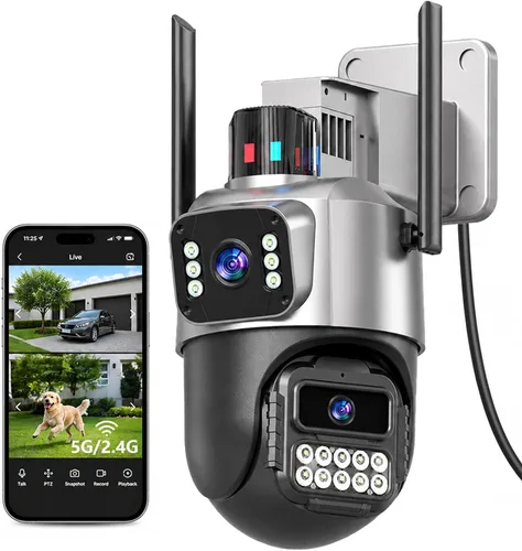 Cámara de seguridad 5G para exteriores, cámaras PTZ de doble lente de 6MP 6X para seguridad en el hogar, cámara con cable impermeable IP66,