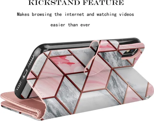 Miniatura 5 de Njjex Funda tipo cartera para iPhone XR, para iPhone XR, piel sintética [9 ranuras para tarjetas] Soporte de crédito de identificación [desmontable]