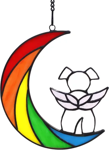 Puente de arco iris de vidrieras para perros blancos, regalos conmemorativos para la pérdida de simpatía del perro, atrapasoles, regalos pensativos
