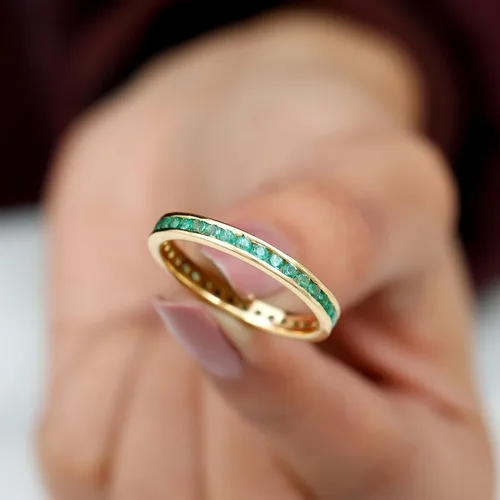 Miniatura 3 de 1.50 Cttw Natural Emerald Full Eternity Band Ring in Channel Set (May Birthstone, AAA Quality), 14K Solid Gold