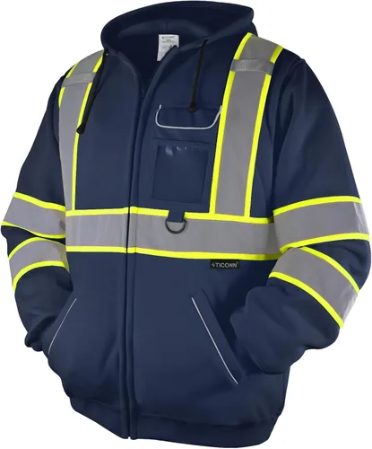 Miniatura 7 de TICONN Chaqueta con capucha de seguridad, sudadera con capucha reflectante de alta visibilidad, equipo de PPE para clima frío cumple con ANSI III