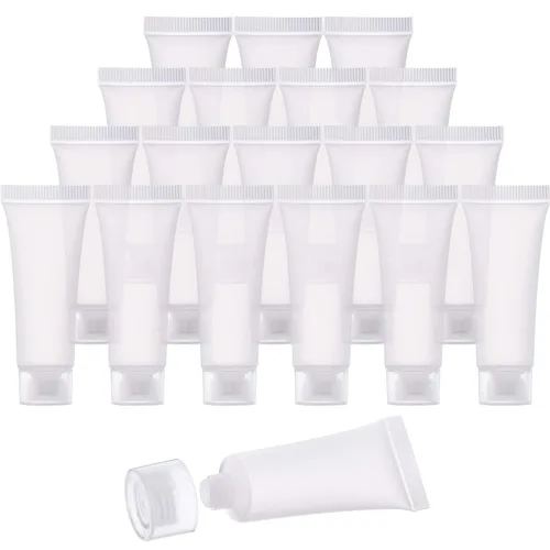 Mose Cafolo ~ 100 botellas vacías de loción de artículos de tocador con tapa de tornillo. Plástico blanco liso y pulido con jeringa gratis como