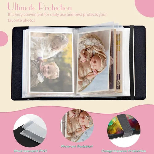 Miniatura 3 de Álbum de fotos de 4 x 6 pulgadas, capacidad para 60 fotos, cubierta de piel sintética, álbum de fotos con banda elástica fuerte, álbum de fotos Nube