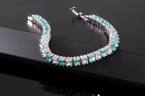 Miniatura 15 de Gem Stone King Pulsera de tenis clásica de circonita cúbica de corte princesa para mujer