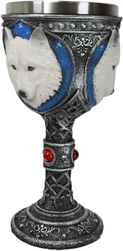 Miniatura 3 de Ebros Gift Gran celta mágica Knotwork Alpha Direwolf White Snow Wolf 8oz cáliz de copa de vino con forro de acero inoxidable Figura de taza