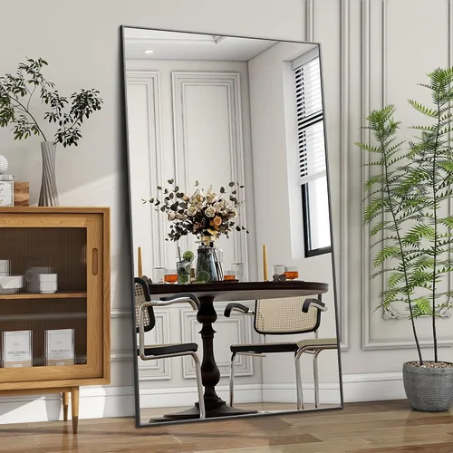 Miniatura 11 de EOGOW Espejo de cuerpo completo de 65 x 22 pulgadas, vidrio templado inastillable, espejo de longitud completa con soporte, para colgar, inclinado