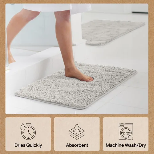 Miniatura 138 de Gorilla Grip - Tapete de baño de felpilla gruesa, suave y absorbente, secado rápido, de microfibra, con reverso de caucho, para piso de ducha, Nube