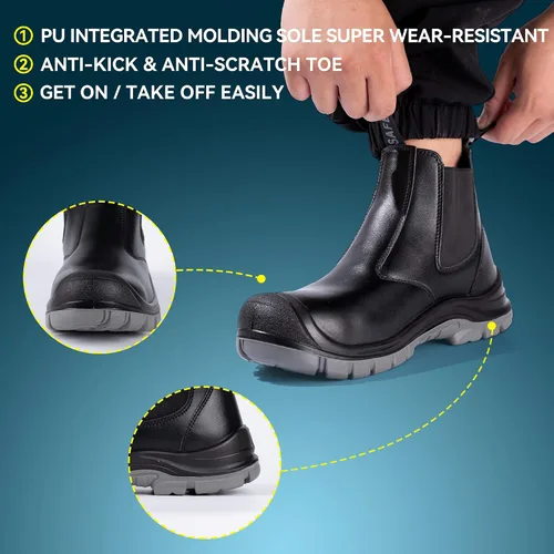 Miniatura 3 de TAERDUN Steel Toe Work Boots for Men Slip-on Chelsea Boot, Men's Industrial & Construction Shoes, Waterproof, Lightweight, Comfortable, Non-slip