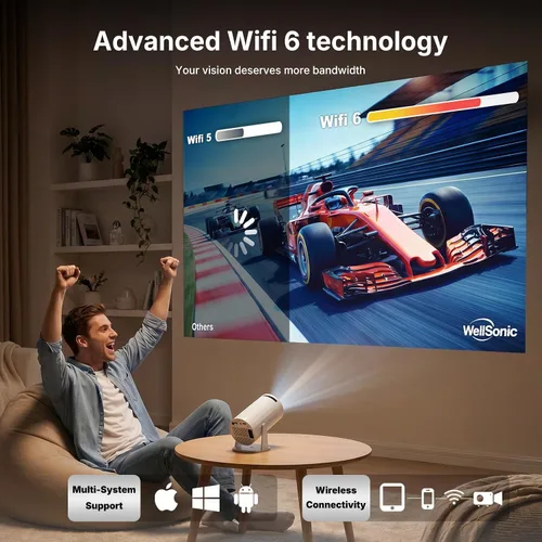 Miniatura 5 de Mini proyector con WiFi y Bluetooth, proyector de película portátil compatible con 1080P, Keystone automático, rotación de 210°, proyector X8