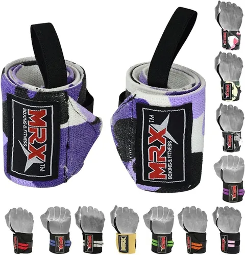 MRX - Muñequeras para levantamiento de pesas, entrenamiento de gimnasio, soporte de muñeca, fisicoculturismo, entrenamiento, envoltura para Púrpura