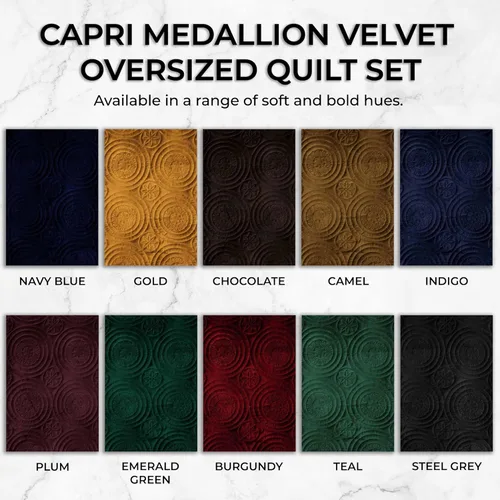 Miniatura 5 de Capri Medallion - Juego de edredón de terciopelo, tamaño individual, color borgoña