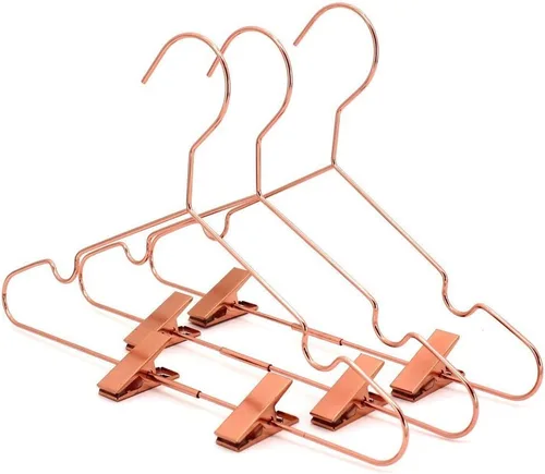 Miniatura 6 de Paquete de 10 perchas de 13 pulgadas con alambre de metal brillante dorado rosa con clips para almacenamiento y exhibición de camisas, abrigos