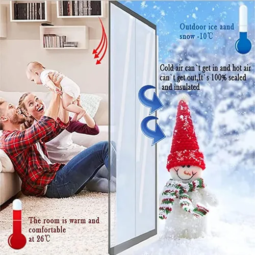 Miniatura 2 de Kit de aislamiento de ventana, lona de vidrio suave sellada para balcón, película transparente, envoltura reutilizable para ventana de invierno que