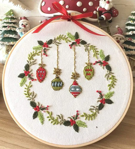 Miniatura 3 de Kit de bordado de Feliz Navidad, adornos de muñeco de nieve, corona, Awesocrafts gama completa de kits de bordado para principiantes y adultos