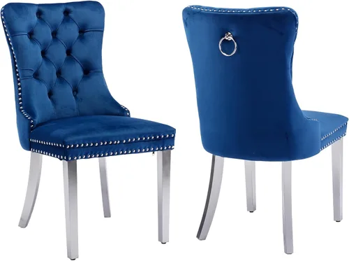Miniatura 66 de Juego de 2 Sillas de Comedor Modernas de Mediados de Siglo, Tapizadas en Terciopelo Beige con Respaldo Acolchado, Sillas de Cocina y Comedor, Patas